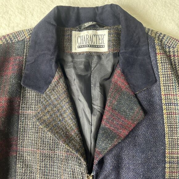 Character Suburban Wear Women’s 12 Wool Color Block Zip Blazer Plaid Blue - Picture 2 of 11